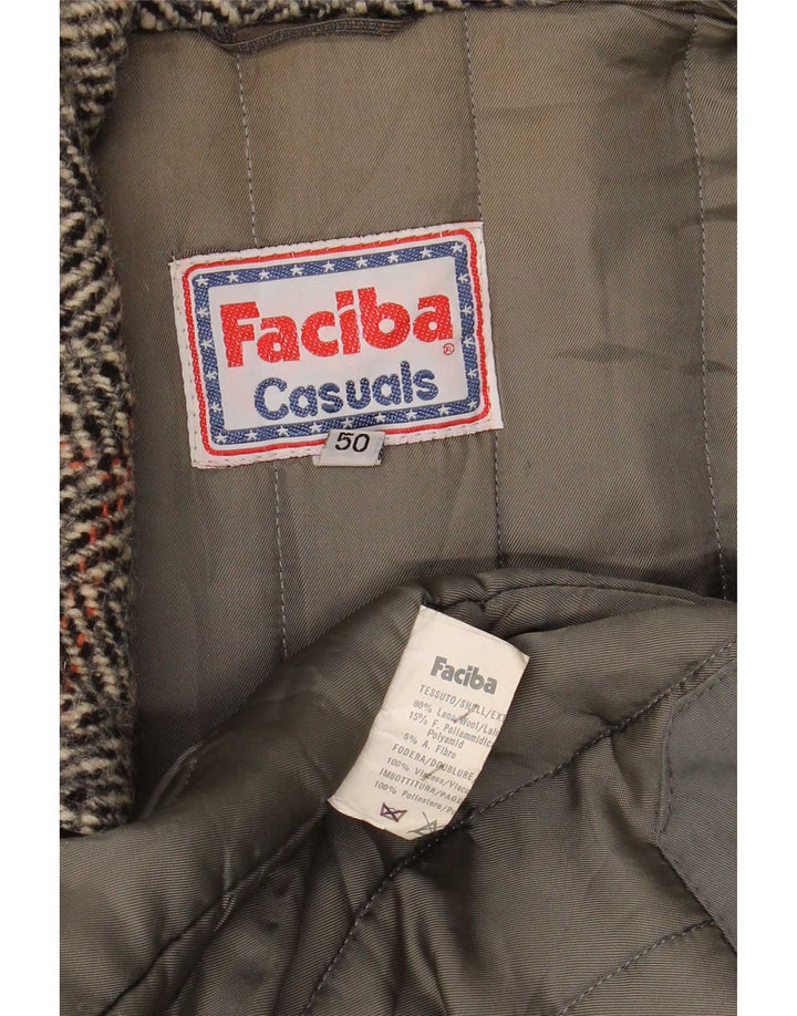 Faciba Mens Bomber Jacket IT 50 Large Grey Check Wool