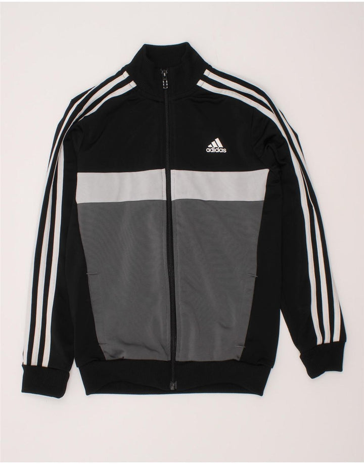 Adidas Boys Tracksuit Top Jacket 9-10 Years Black Colourblock Polyester