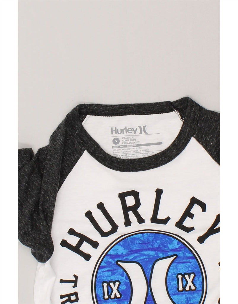 HURLEY Womens Graphic Top 3/4 Sleeve UK 8 Small White Colourblock Cotton | Vintage Hurley | Thrift | Second-Hand Hurley | Used Clothing | Messina Hembry 