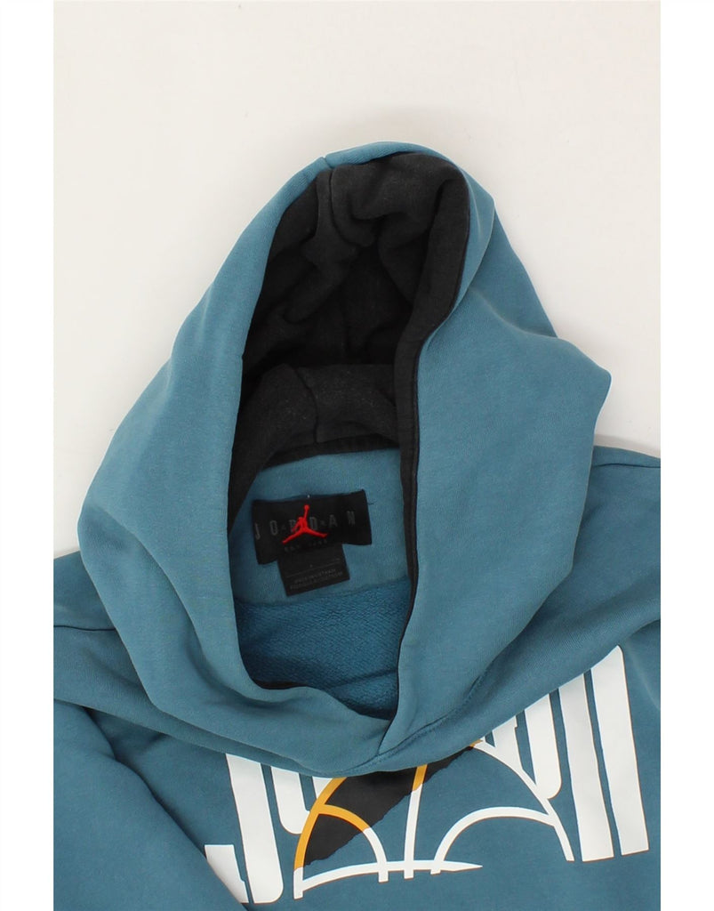JORDAN Mens Graphic Hoodie Jumper Small Blue Cotton Vintage Jordan and Second-Hand Jordan from Messina Hembry 