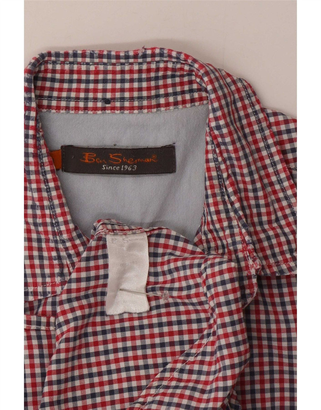 Ben Sherman Mens Short Sleeve Shirt Medium Red Gingham Cotton