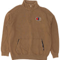 Champion Mens Zip Neck Sweatshirt Jumper Large Beige Cotton
