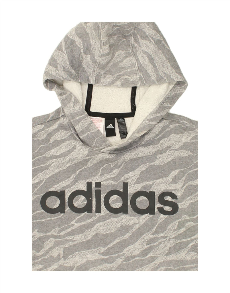 ADIDAS Boys Graphic Hoodie Jumper 13-14 Years Grey Camouflage Cotton Vintage Adidas and Second-Hand Adidas from Messina Hembry 