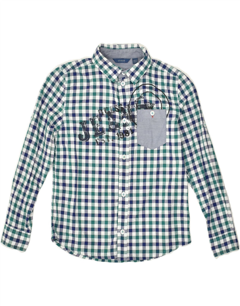 GUESS Boys Graphic Shirt 6-7 Years Blue Gingham Cotton | Vintage Guess | Thrift | Second-Hand Guess | Used Clothing | Messina Hembry 