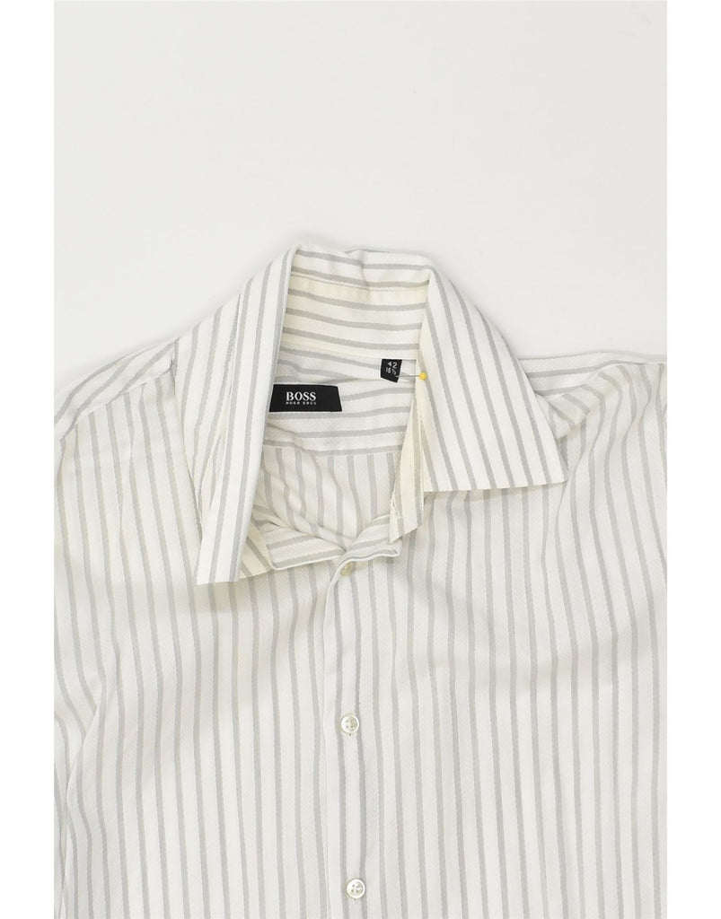 HUGO BOSS Mens Shirt Size 42 16 1/2 Large Grey Striped Cotton | Vintage Hugo Boss | Thrift | Second-Hand Hugo Boss | Used Clothing | Messina Hembry 