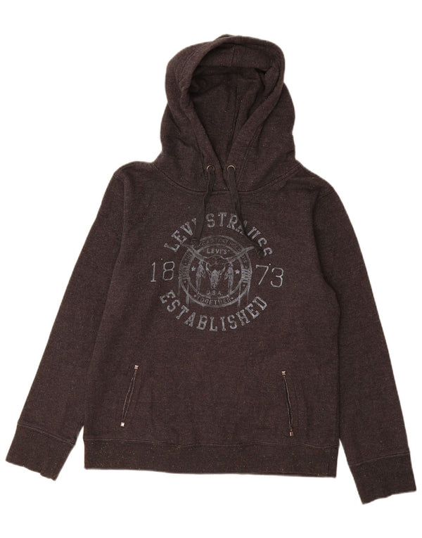 Levi's Womens Graphic Hoodie Jumper UK 14 Medium Grey Flecked Cotton