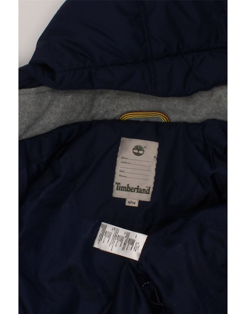 TIMBERLAND Boys Hooded Padded Jacket 5-6 Years Navy Blue Polyester Vintage Timberland and Second-Hand Timberland from Messina Hembry 