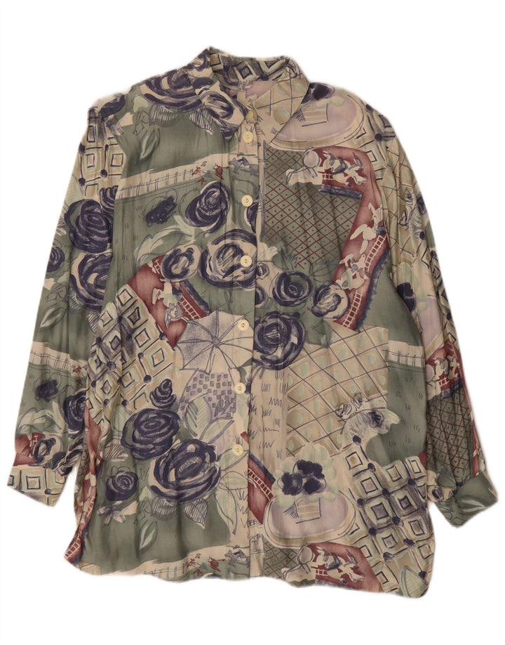 Vintage Womens Abstract Pattern Longline Shirt Blouse UK 18 XL Green