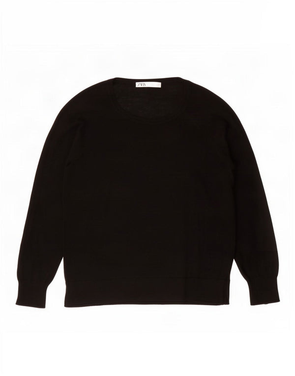 Zara Womens Boat Neck Jumper Sweater UK 16 Large Black