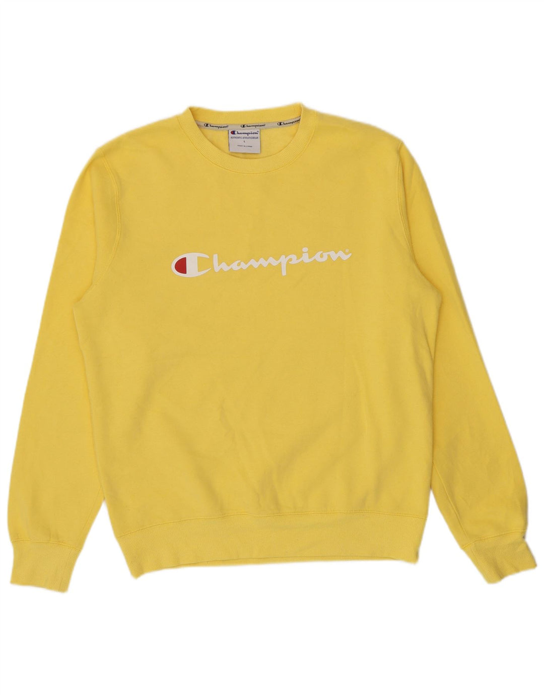 Champion Mens Graphic Sweatshirt Jumper Large Yellow Cotton