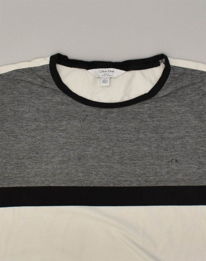 CALVIN KLEIN Mens Body Fit T-Shirt Top Large White Colourblock Cotton | Vintage Calvin Klein | Thrift | Second-Hand Calvin Klein | Used Clothing | Messina Hembry 