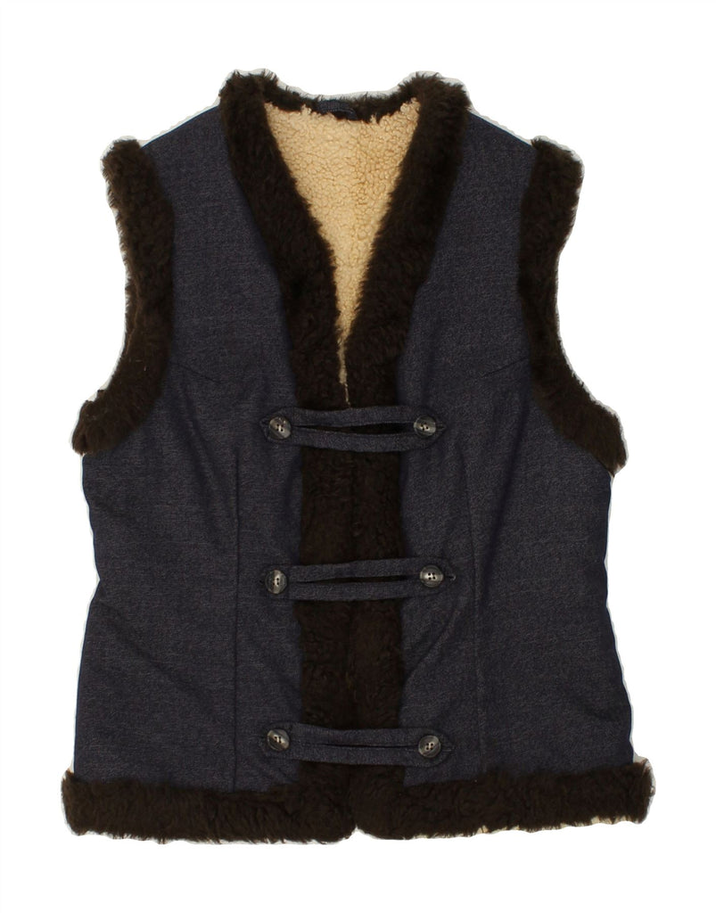 VINTAGE Womens Sherpa Gilet IT 42 Medium Navy Blue Vintage Vintage and Second-Hand Vintage from Messina Hembry 