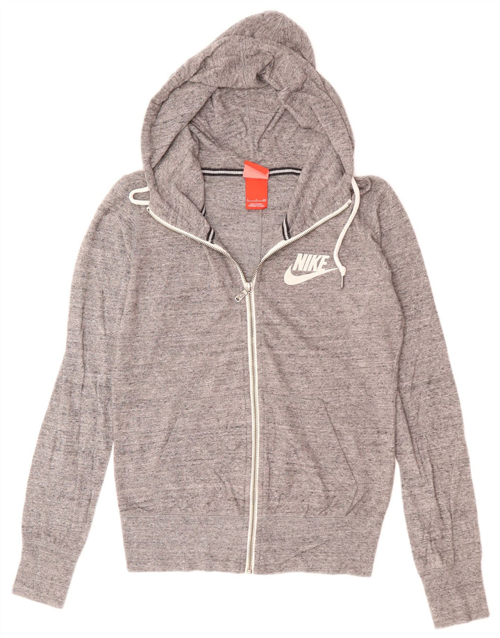 NIKE Womens Zip Hoodie Sweater UK 10 Small Grey Flecked Polyester
