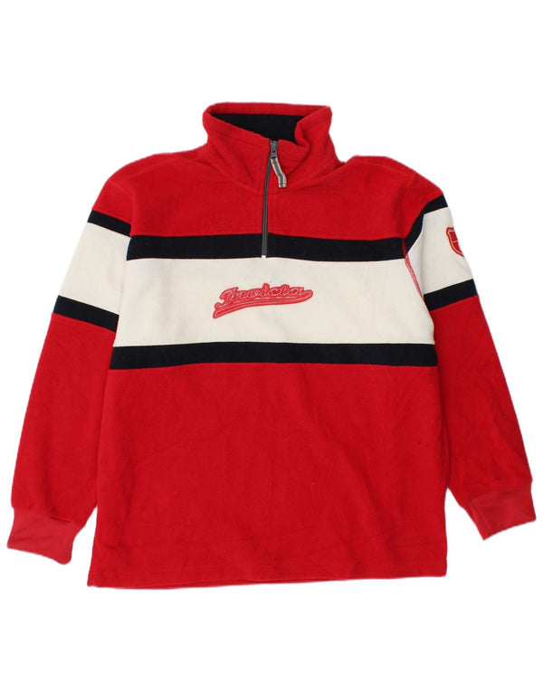 INVICTA Mens Graphic Zip Neck Fleece Jumper Small Red Colourblock