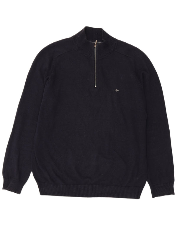 Fynch Hatton Mens Zip Neck Jumper Sweater XL Navy Blue Cotton
