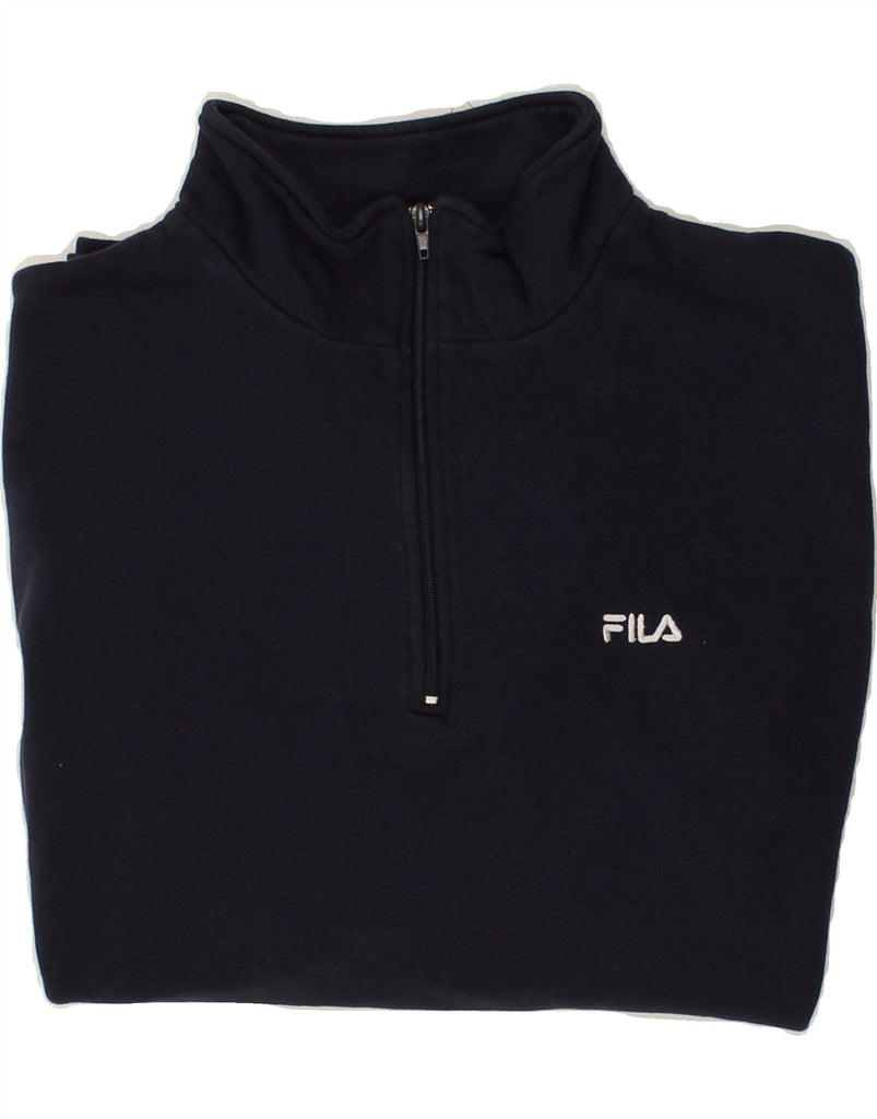 FILA Mens Zip Neck Sweatshirt Jumper IT 56 2XL Black Cotton | Vintage Fila | Thrift | Second-Hand Fila | Used Clothing | Messina Hembry 