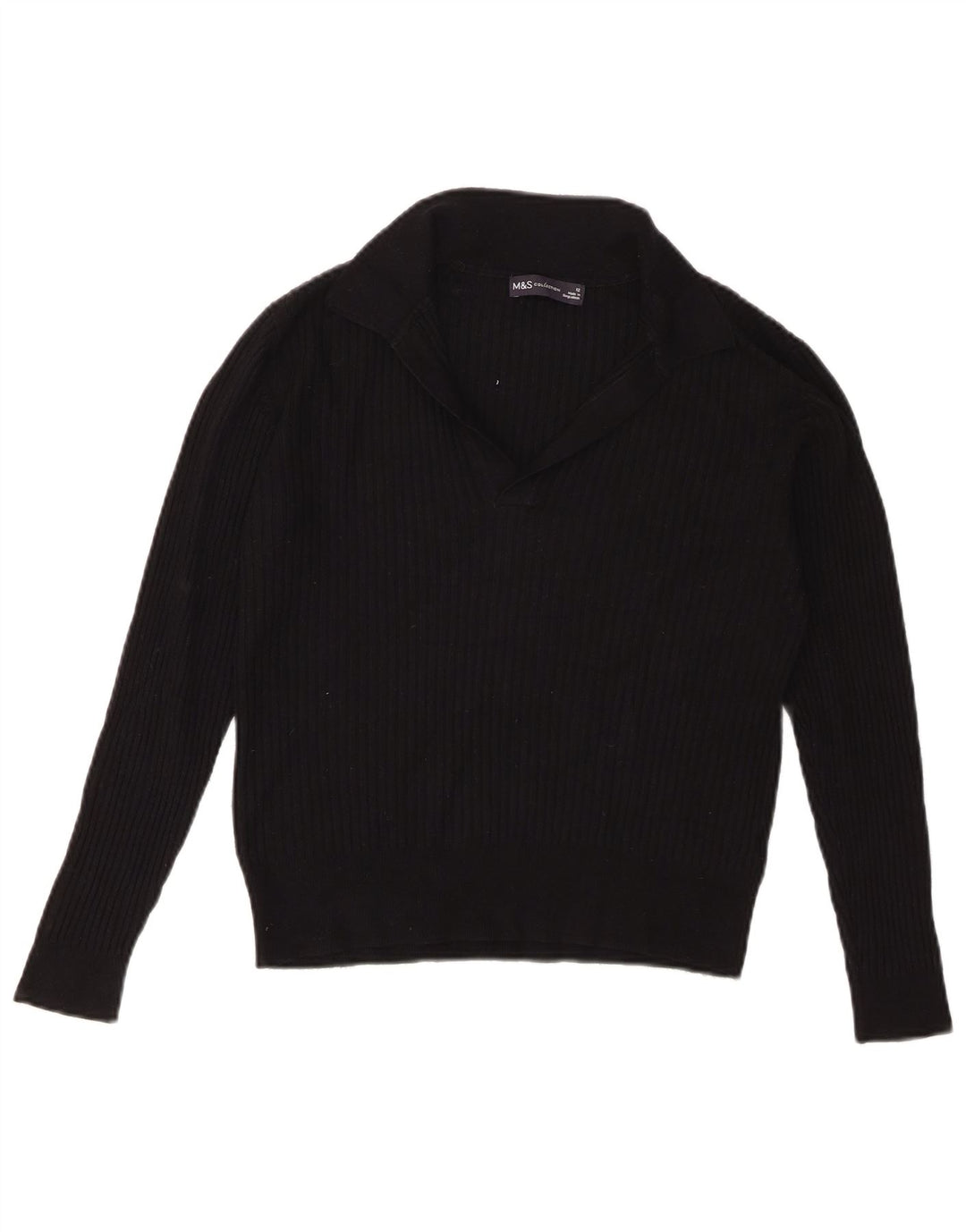 Marks & Spencer Womens Crop Polo Neck Jumper Sweater UK 12 Medium Black