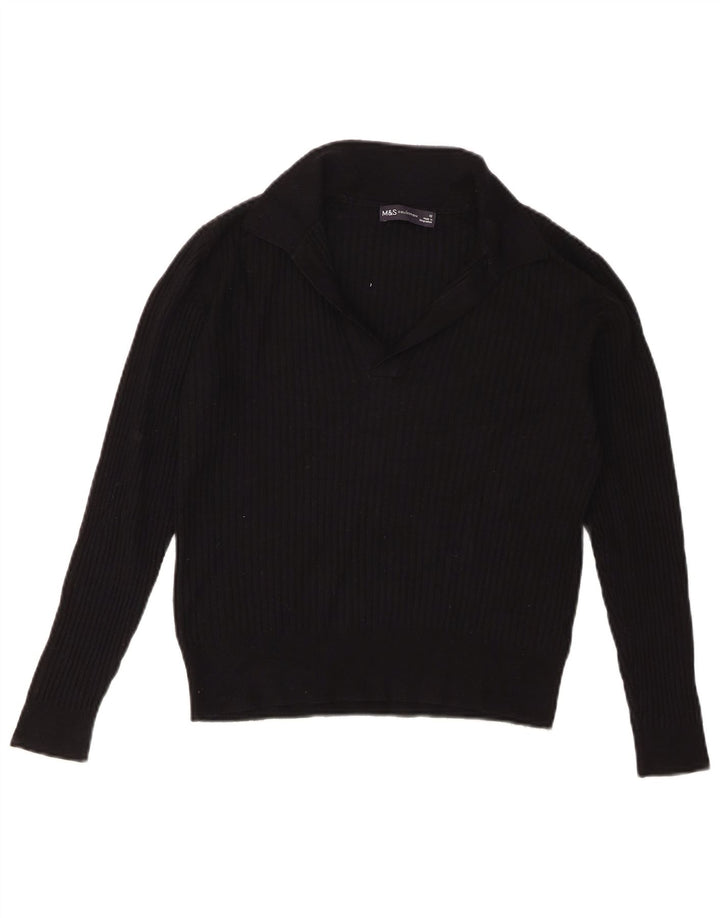 Marks & Spencer Womens Crop Polo Neck Jumper Sweater UK 12 Medium Black