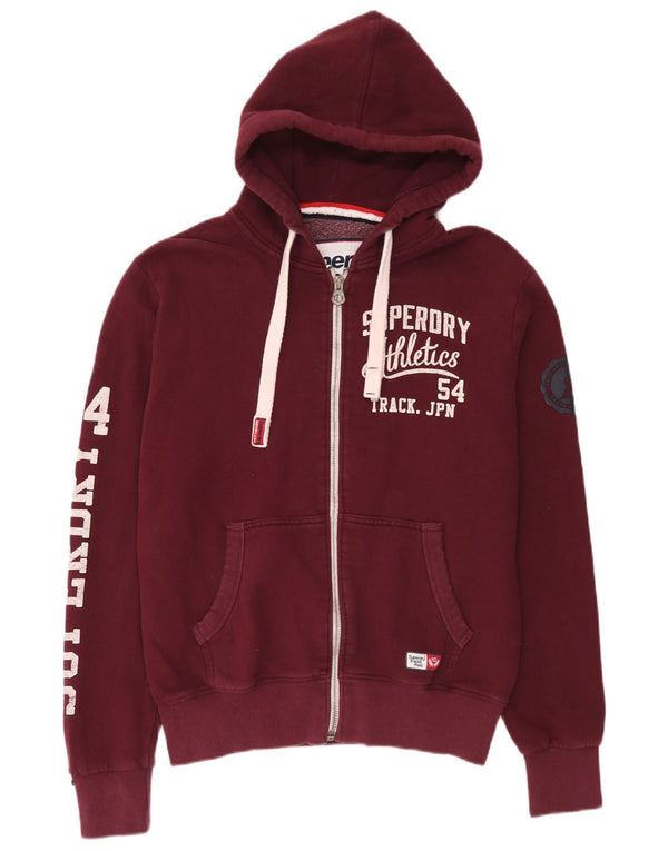 Superdry Mens Graphic Zip Hoodie Sweater Large Burgundy Cotton