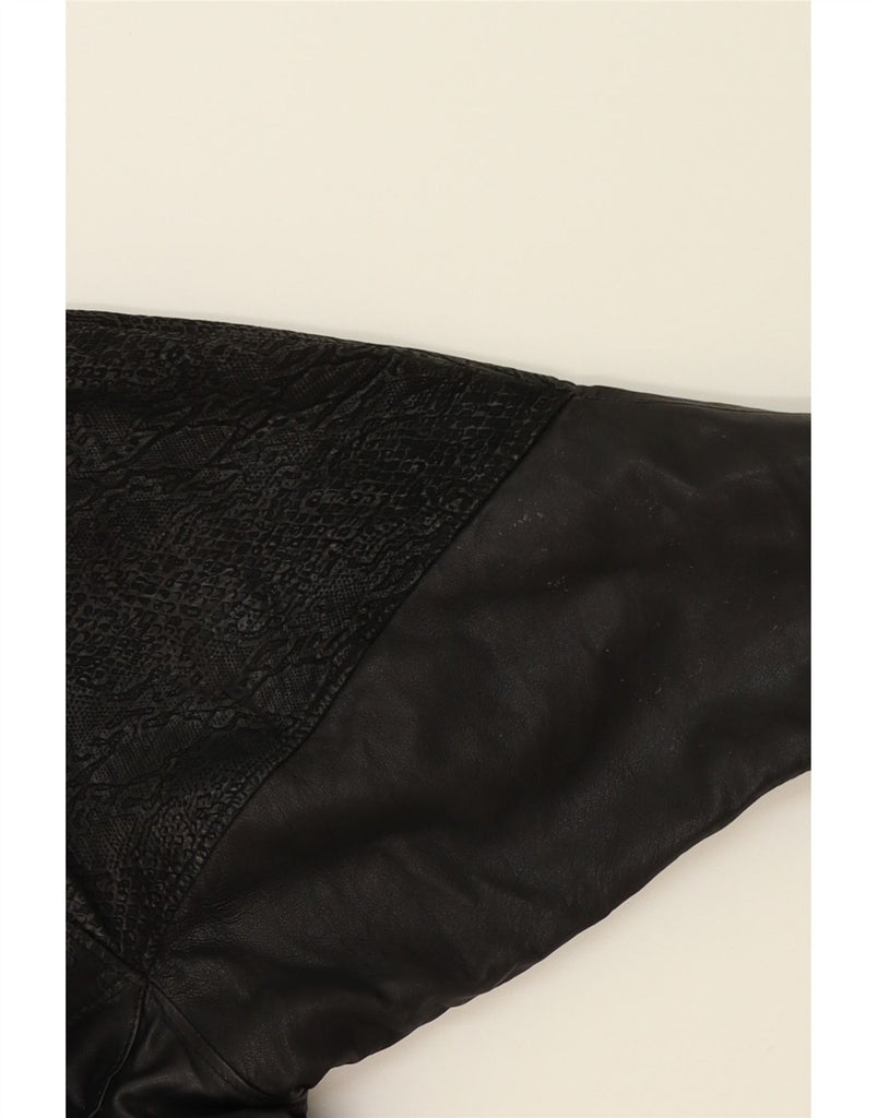 VINTAGE Womens Leather Coat UK 16 Large Black Animal Print Vintage Vintage and Second-Hand Vintage from Messina Hembry 