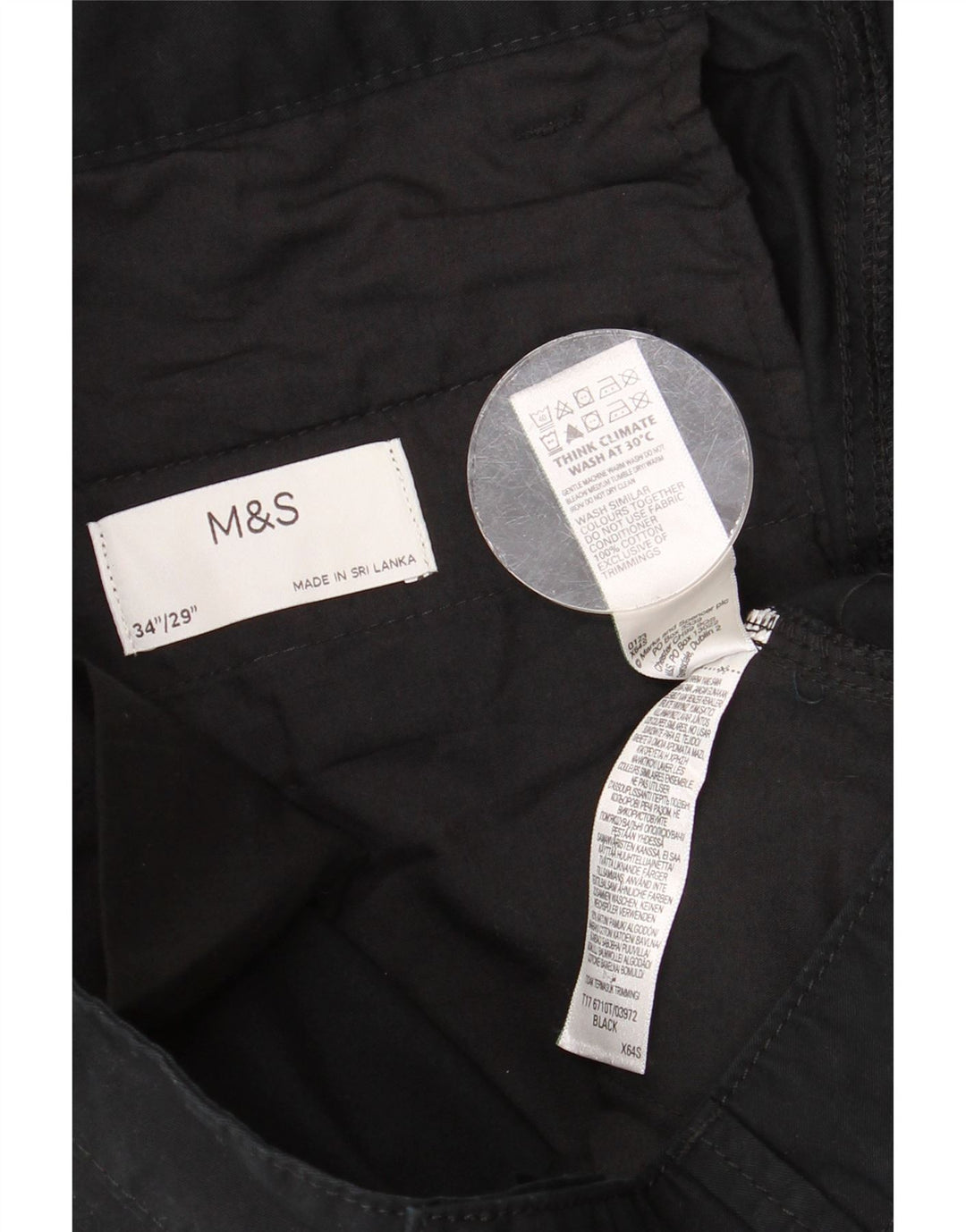 MARKS & SPENCER Mens Straight Cargo Trousers W34 L29 Black Cotton