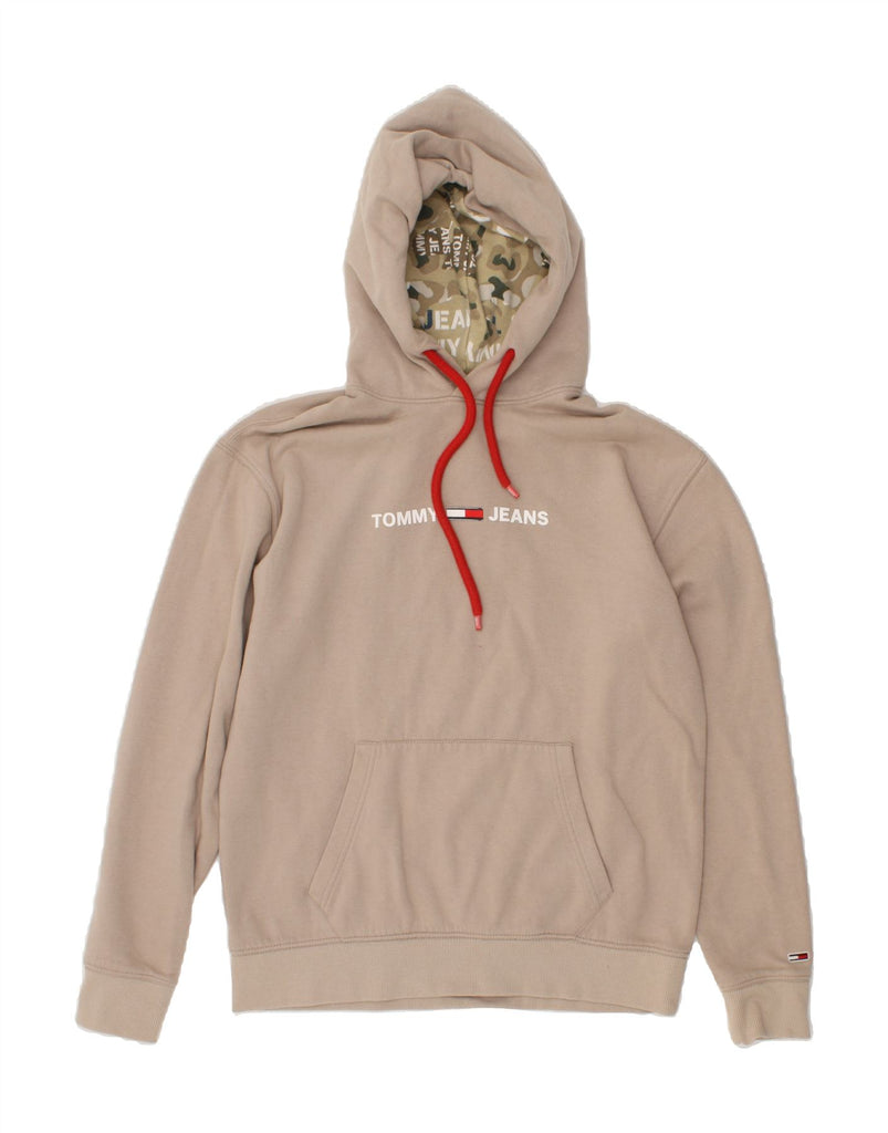 TOMMY HILFIGER Mens Graphic Hoodie Jumper Small Beige Vintage Tommy Hilfiger and Second-Hand Tommy Hilfiger from Messina Hembry 
