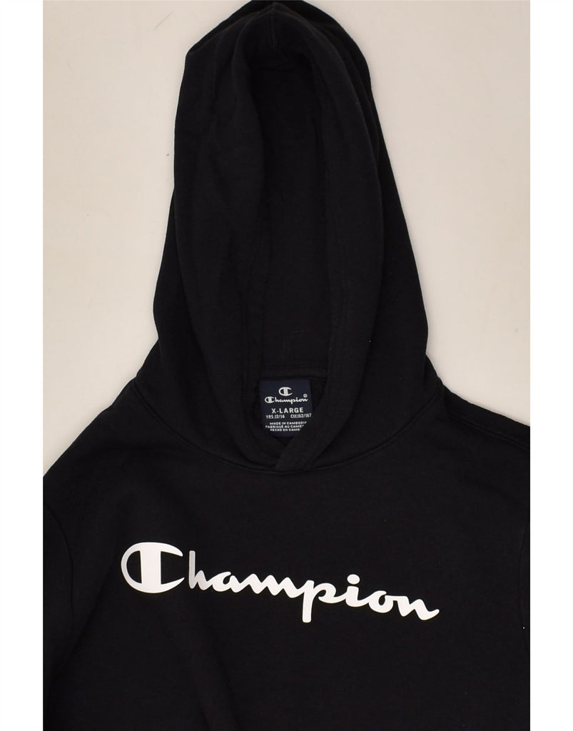 CHAMPION Boys Graphic Hoodie Jumper 13-14 Years XL Black Cotton | Vintage Champion | Thrift | Second-Hand Champion | Used Clothing | Messina Hembry 