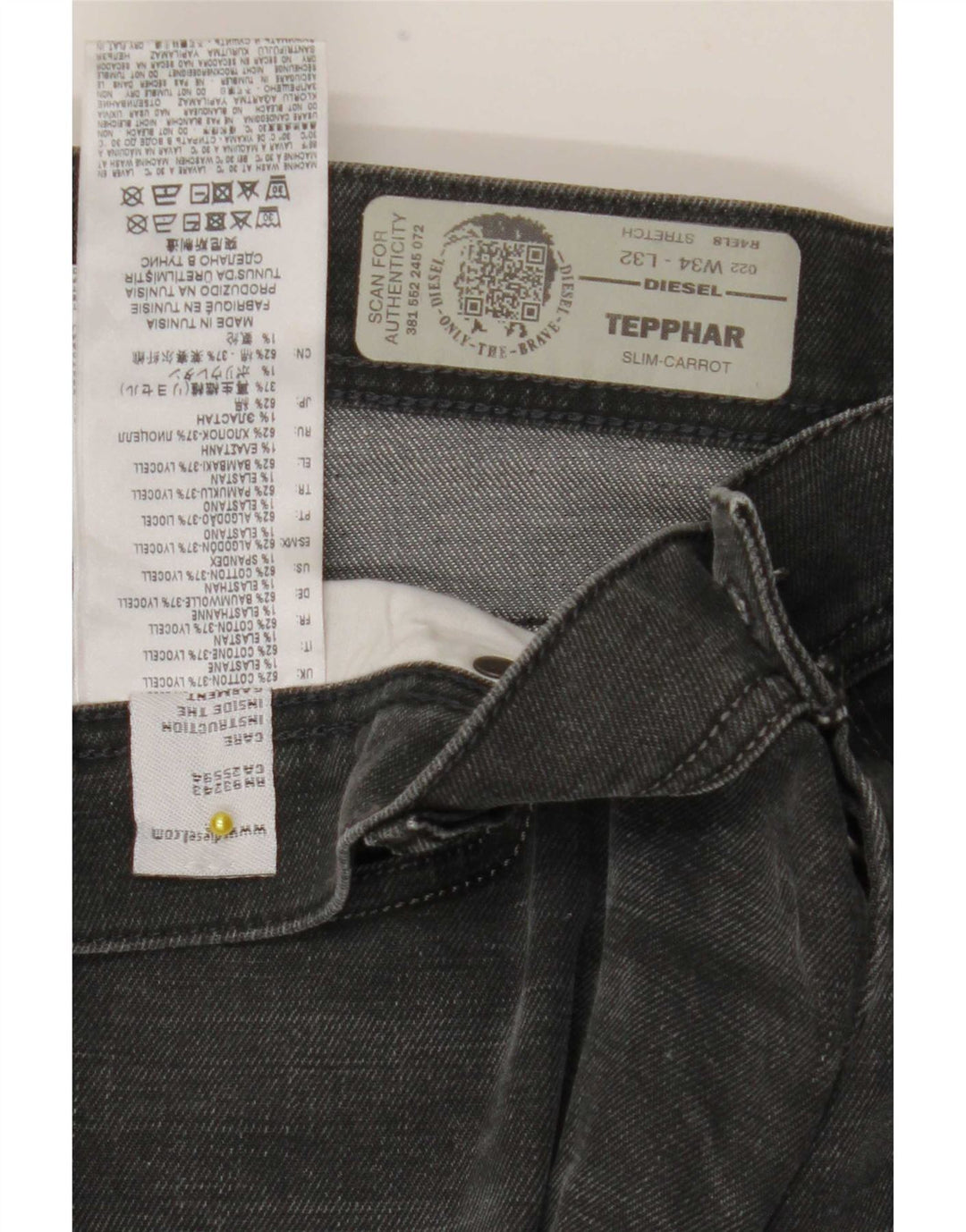 Diesel Mens Tepphar Carrot Slim Jeans W34 L32 Grey Cotton