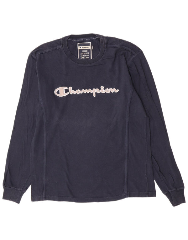 Champion Mens Graphic Top Long Sleeve Medium Navy Blue Cotton