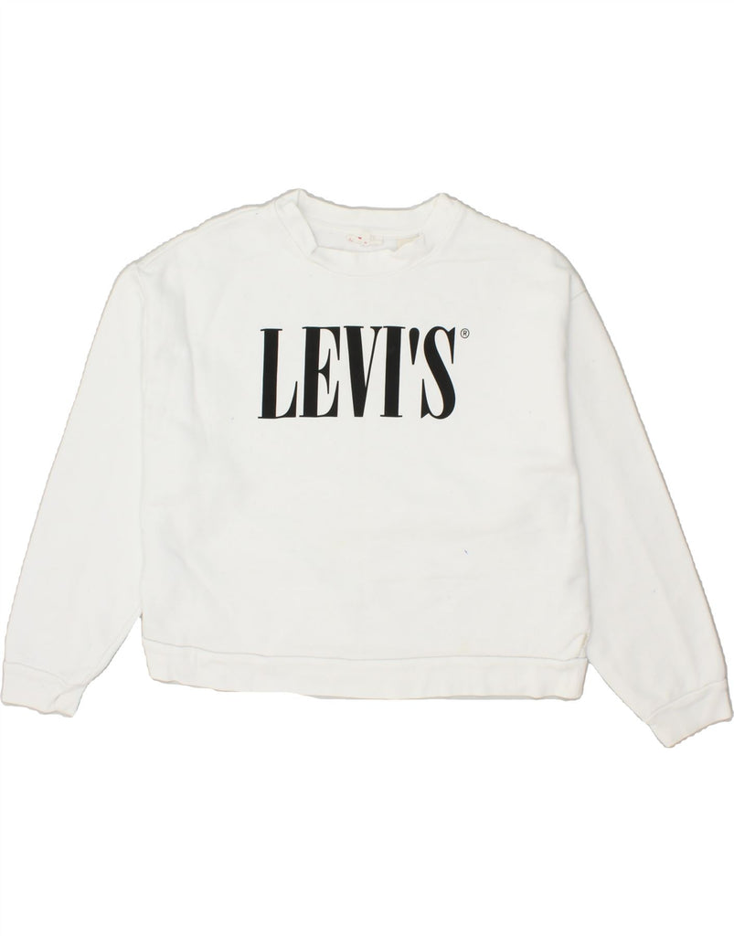 LEVI'S Womens Crop Graphic Sweatshirt Jumper UK 14 Medium White Cotton | Vintage Levi's | Thrift | Second-Hand Levi's | Used Clothing | Messina Hembry 