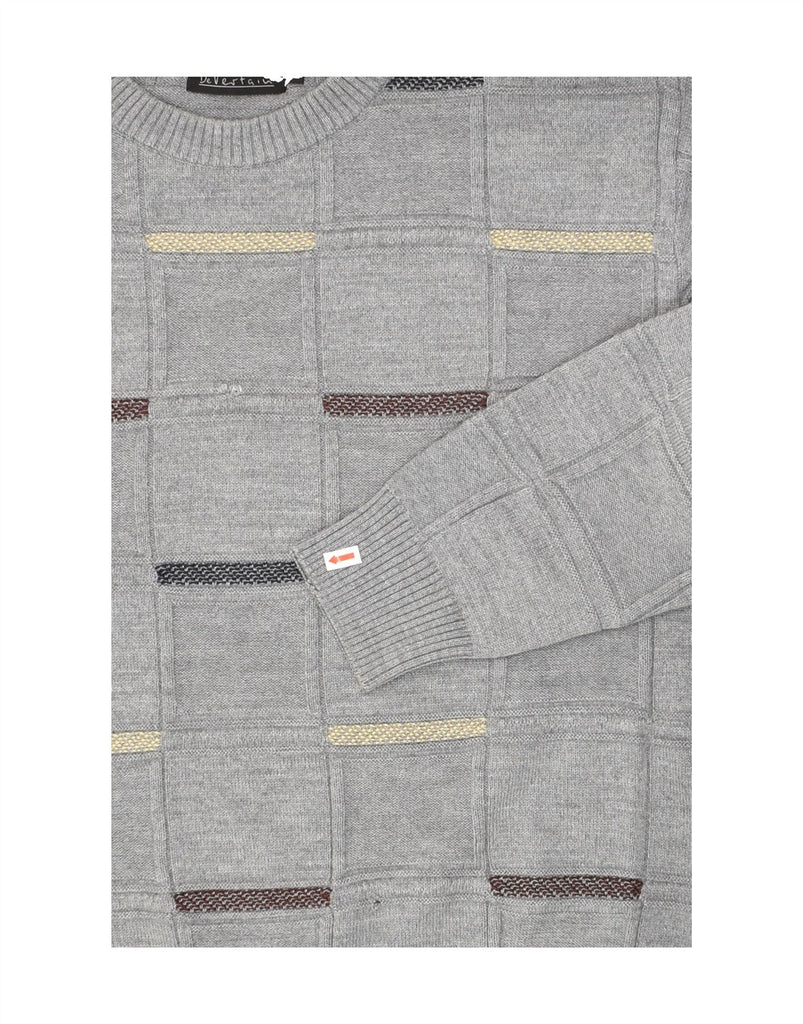 VINTAGE Mens Crew Neck Jumper Sweater Large Grey Striped Wool Vintage Vintage and Second-Hand Vintage from Messina Hembry 