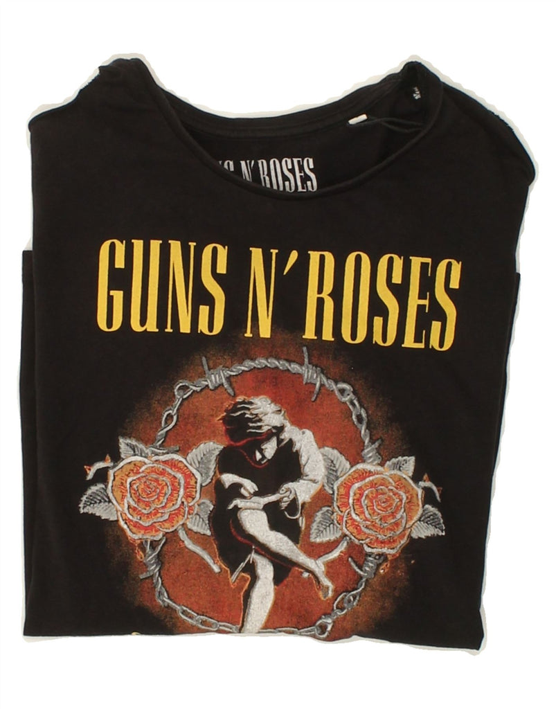 VINTAGE Womens Guns & Roses Graphic T-Shirt Top UK 10 Small Black Cotton Vintage Vintage and Second-Hand Vintage from Messina Hembry 