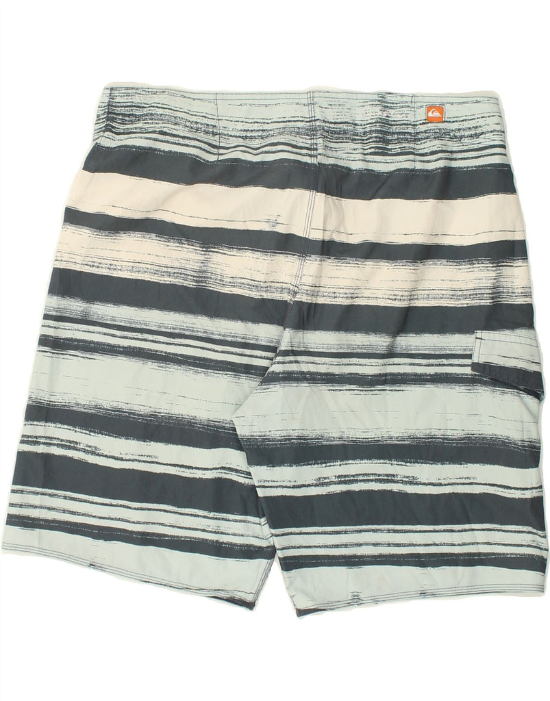 QUIKSILVER Mens Swimming Shorts Large Grey Striped Polyester | Vintage Quiksilver | Thrift | Second-Hand Quiksilver | Used Clothing | Messina Hembry 