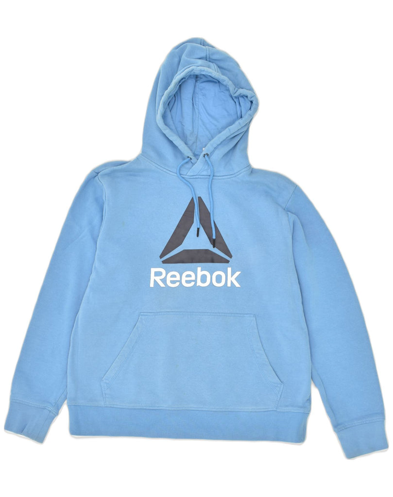 REEBOK Mens Graphic Hoodie Jumper Medium Blue Cotton | Vintage Reebok | Thrift | Second-Hand Reebok | Used Clothing | Messina Hembry 