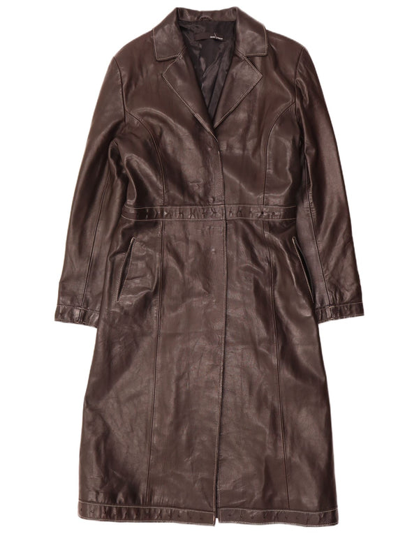 Genel Womens Leather Coat UK 12 Medium Brown