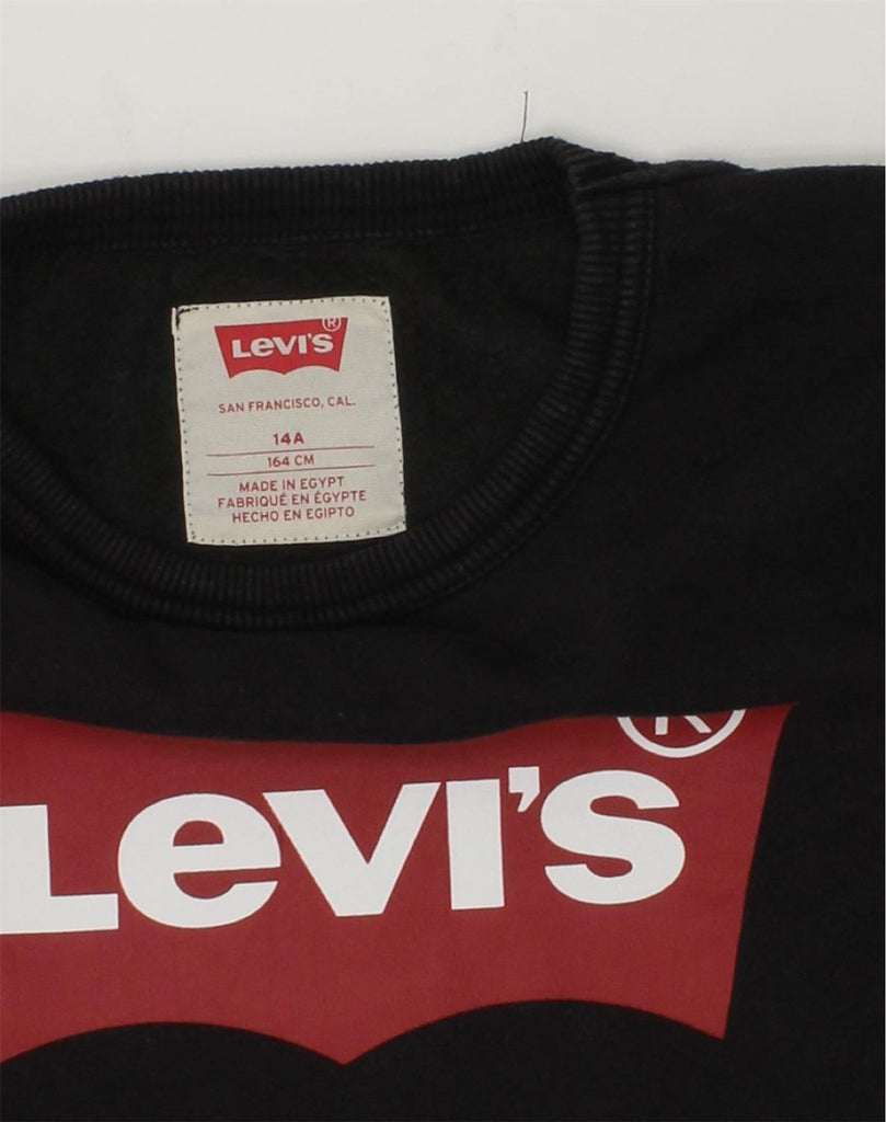 LEVI'S Boys Graphic Sweatshirt Jumper 13-14 Years Black Cotton | Vintage Levi's | Thrift | Second-Hand Levi's | Used Clothing | Messina Hembry 