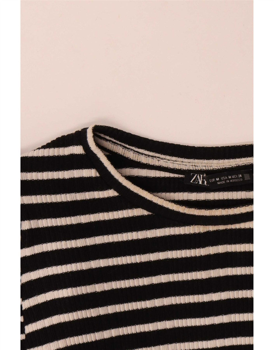 Zara Womens Top Long Sleeve UK 12 Medium Black Striped
