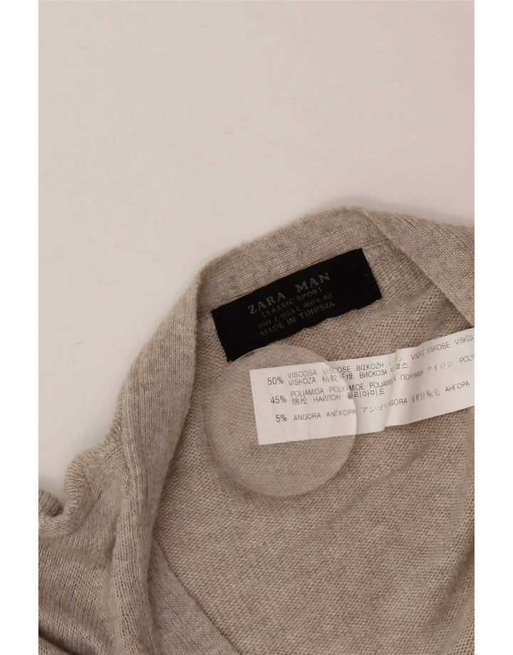 Zara Mens Cardigan Sweater Large Grey Flecked Viscose