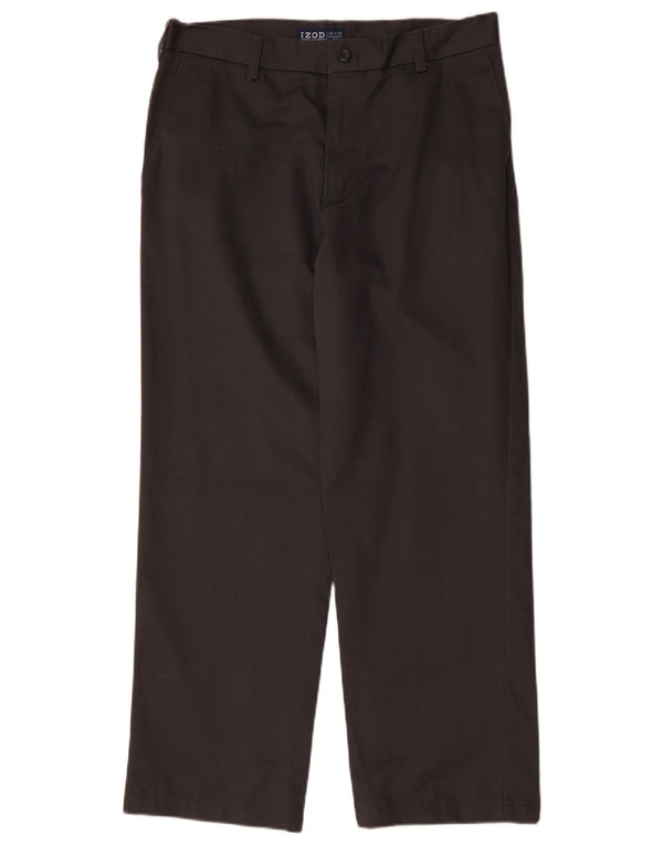 IZOD Mens Straight Chino Trousers W33 L30 Grey Cotton