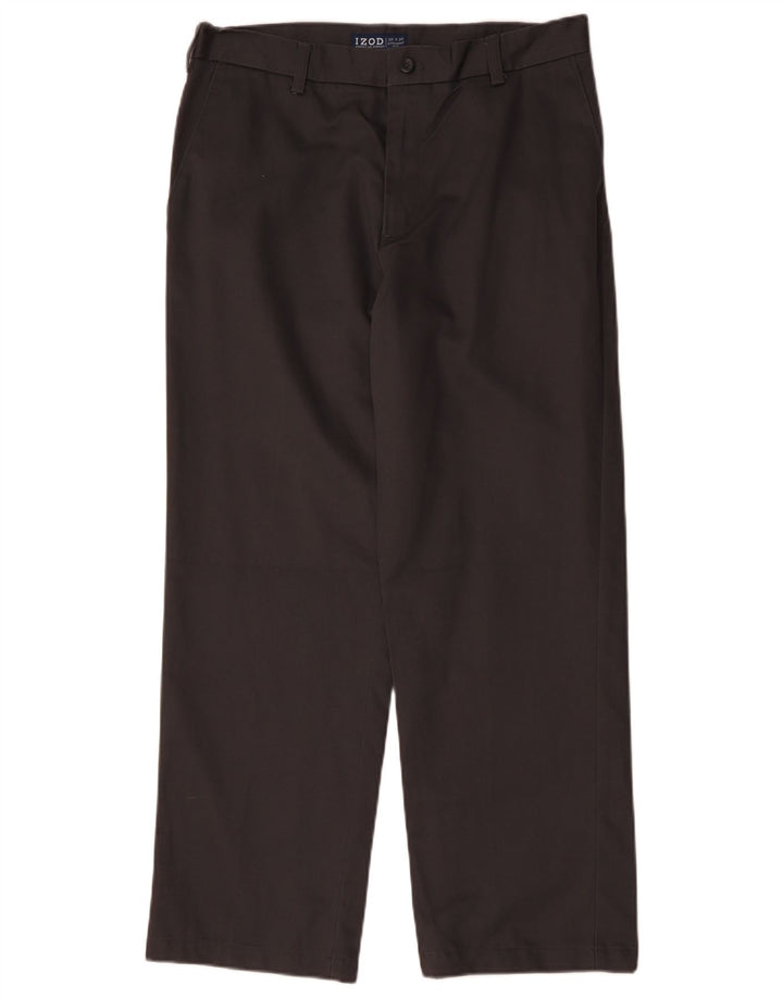 IZOD Mens Straight Chino Trousers W33 L30 Grey Cotton