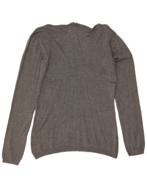 Guess Womens V-Neck Jumper Sweater UK 16 Large Grey Flecked Viscose