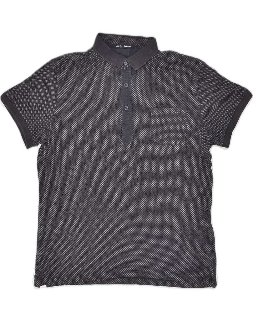 GAS Mens Polo Shirt Medium Black Spotted Cotton | Vintage Gas | Thrift | Second-Hand Gas | Used Clothing | Messina Hembry 