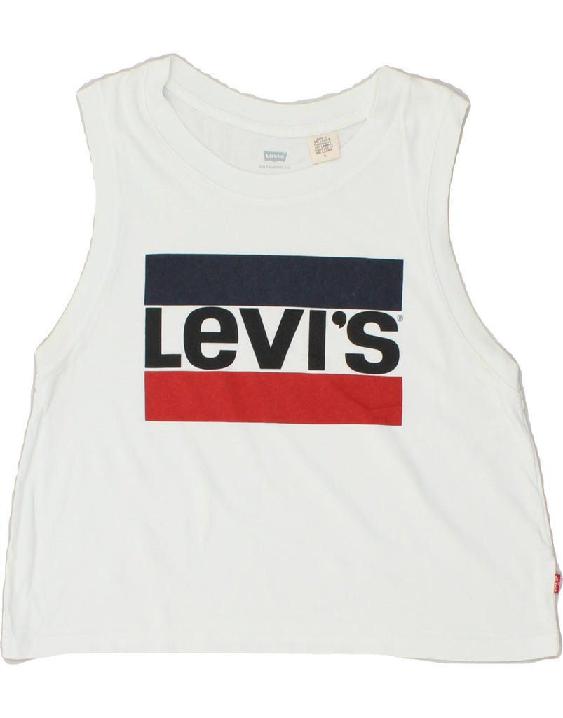 LEVI'S Womens Graphic Vest Top UK 12 Medium White | Vintage Levi's | Thrift | Second-Hand Levi's | Used Clothing | Messina Hembry 