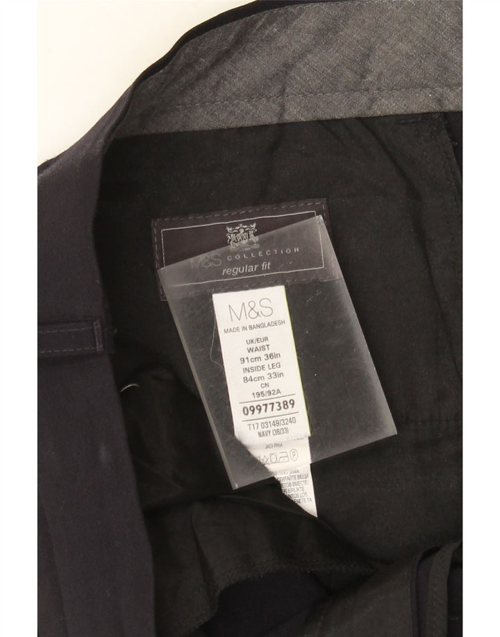 MARKS & SPENCER Mens Regular Fit Suit Trousers W36 L33 Navy Blue Polyester