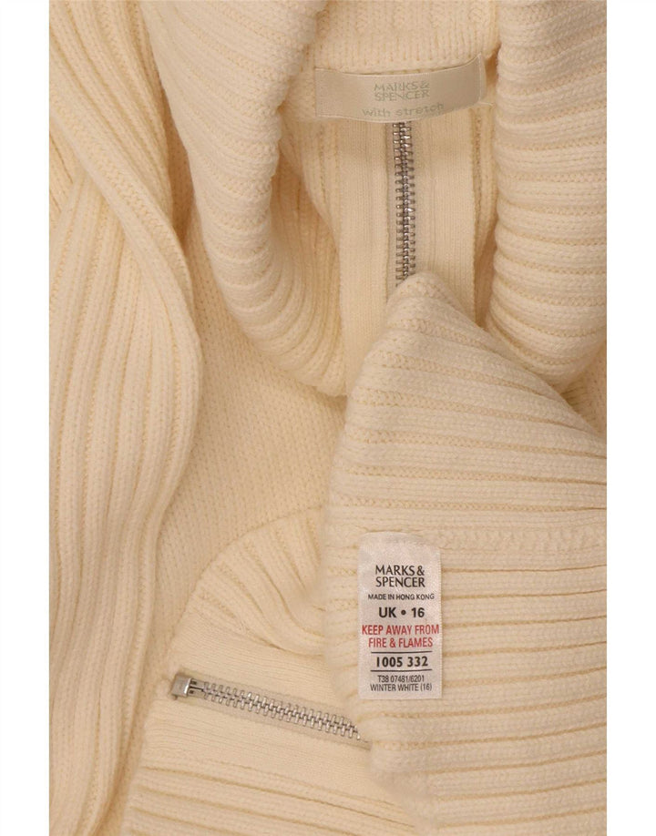 Marks & Spencer Womens Full Zip Cardigan Sweater UK 16 Large Off White