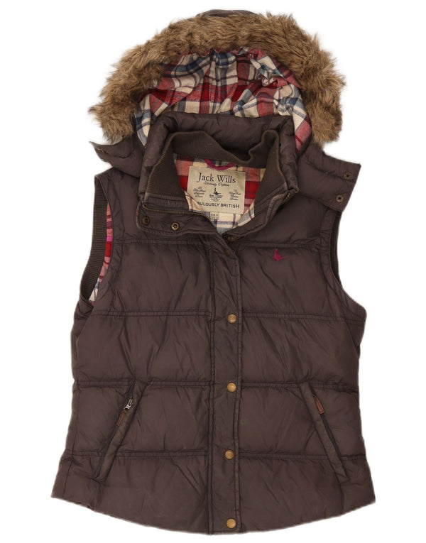 JACK WILLS Womens Hooded Padded Gilet UK 12 Medium Brown Nylon