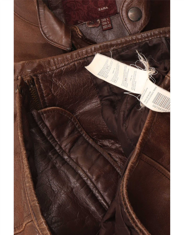 Zara Mens Leather Jacket UK 40 Large Brown