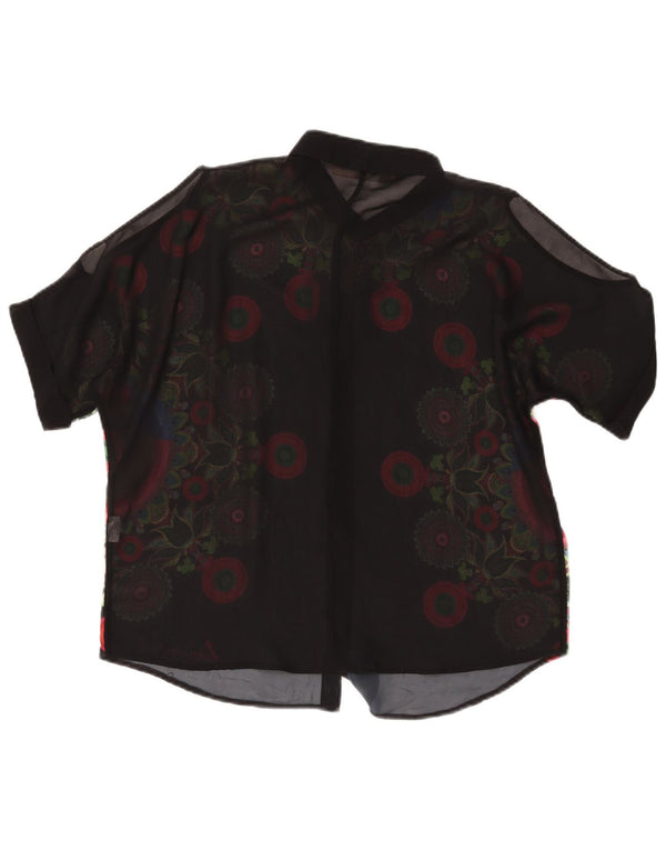DESIGUAL Womens See Through Shirt Blouse UK 16 Large Black Floral