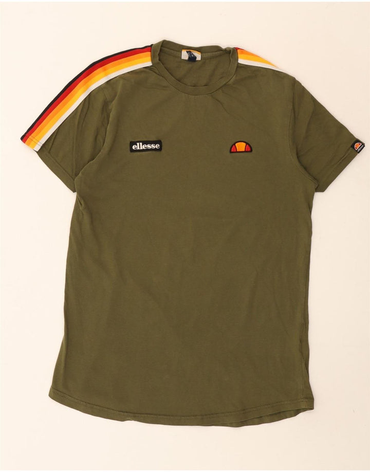 Ellesse Mens T-Shirt Top Medium Green Colourblock Cotton