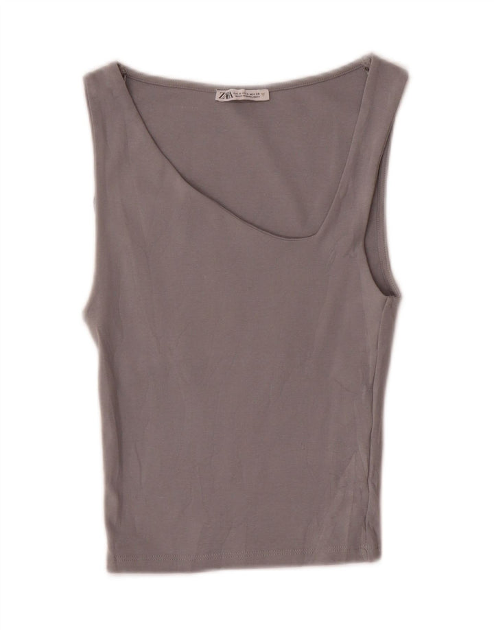 Zara Womens Crop Vest Top UK 8 Small Grey